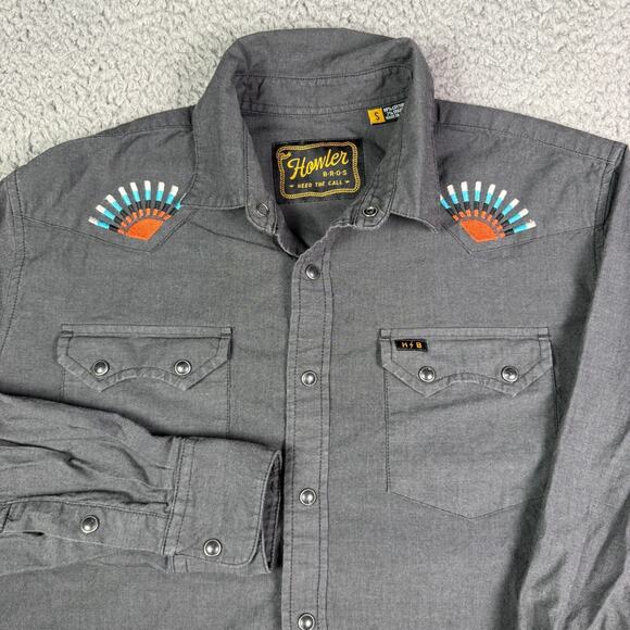 Howler Bros Crosscut Deluxe Snap Shirt Mens S Gray Sunbeams Western Pearl Gaucho - Picture 1 of 9